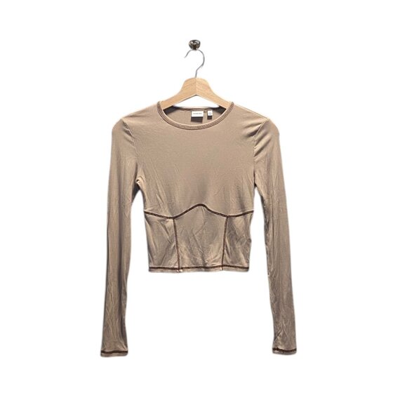 Aritzia Sunday Best Ribbed Corset Stitch Crop Top Beige Size S Neutral Retro - Picture 2 of 12